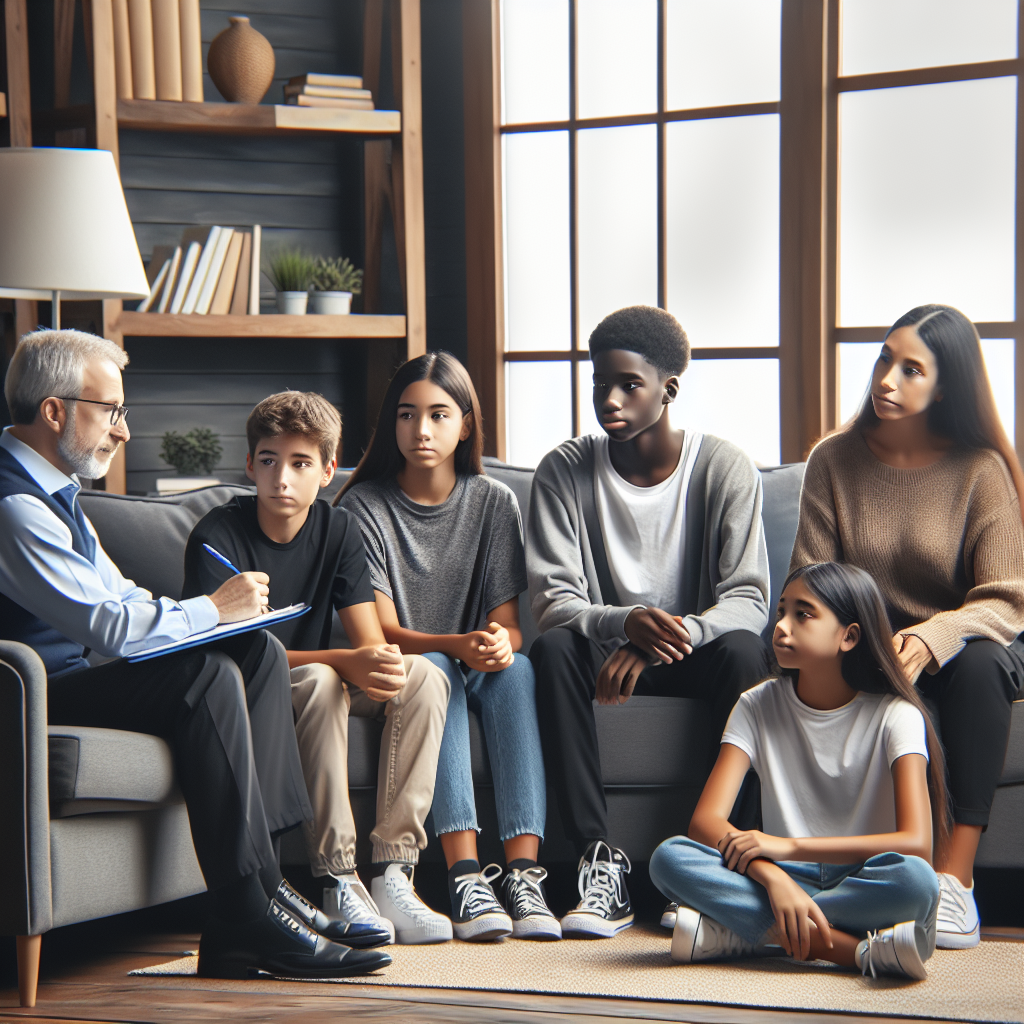Realistic stock image of a family therapy session.